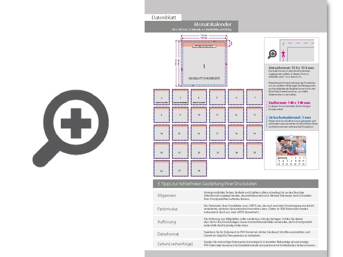Product Bild monatskalender_14_blatt_(12_monate_+_2_deckbl__tter)__beidseitig_bedruckt_4_4_farbig__quadrat_(148_x_148_mm)