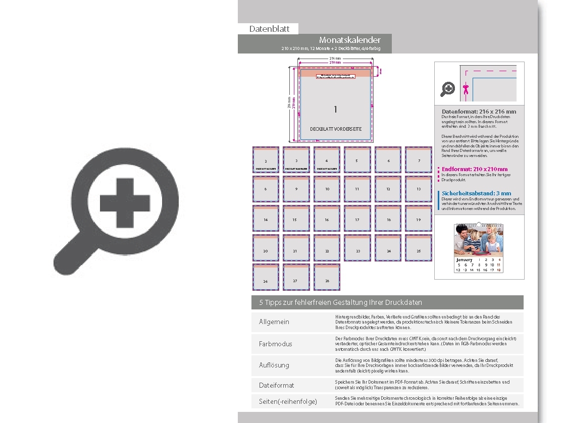 Product Bild monatskalender_14_blatt_(12_monate_+_2_deckbl__tter)__beidseitig_bedruckt_4_4_farbig__quadrat_(210_x_210_mm)