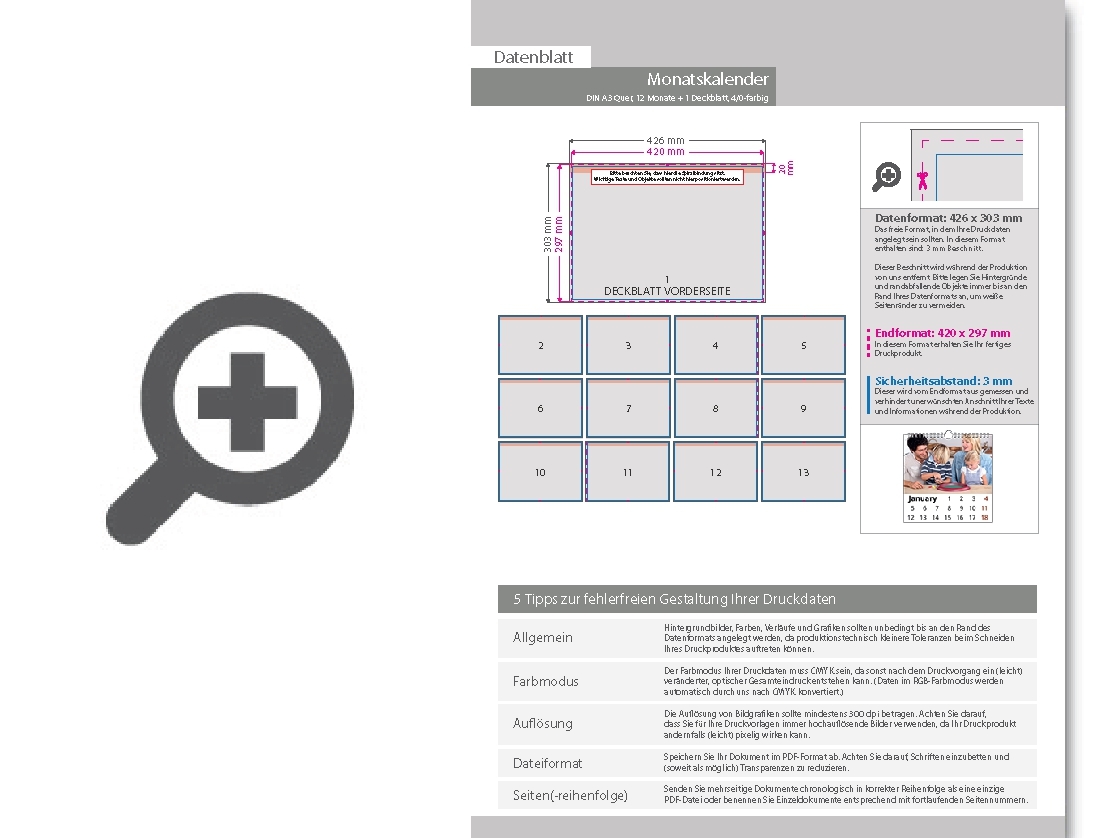 Product Bild monatskalender_13_blatt_(12_monate_+_deckblatt)__einseitig_bedruckt_4_0_farbig__din_a3_quer_(420_x_297_mm)