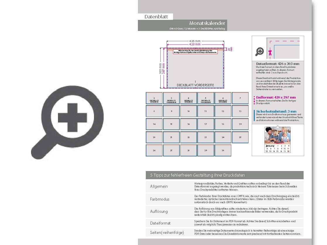 Product Bild monatskalender_15_blatt_(12_monate_+_3_deckbl__tter)__beidseitig_bedruckt_4_4_farbig__din_a3_quer_(420_x_297_mm)
