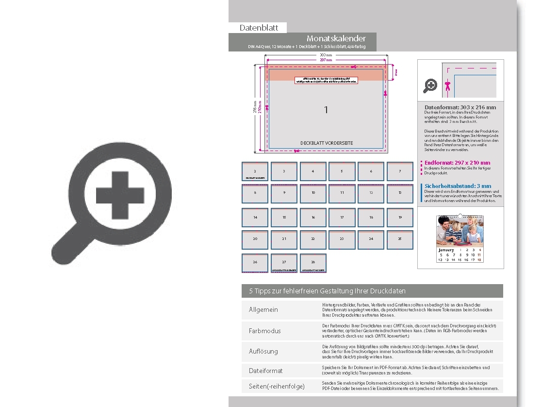 Product Bild monatskalender_14_blatt_(12_monate_+_1_deckblatt_+_1_schlussblatt)__beidseitig_bedruckt_4_4_farbig__din_a4_quer_(297_x_210_mm)