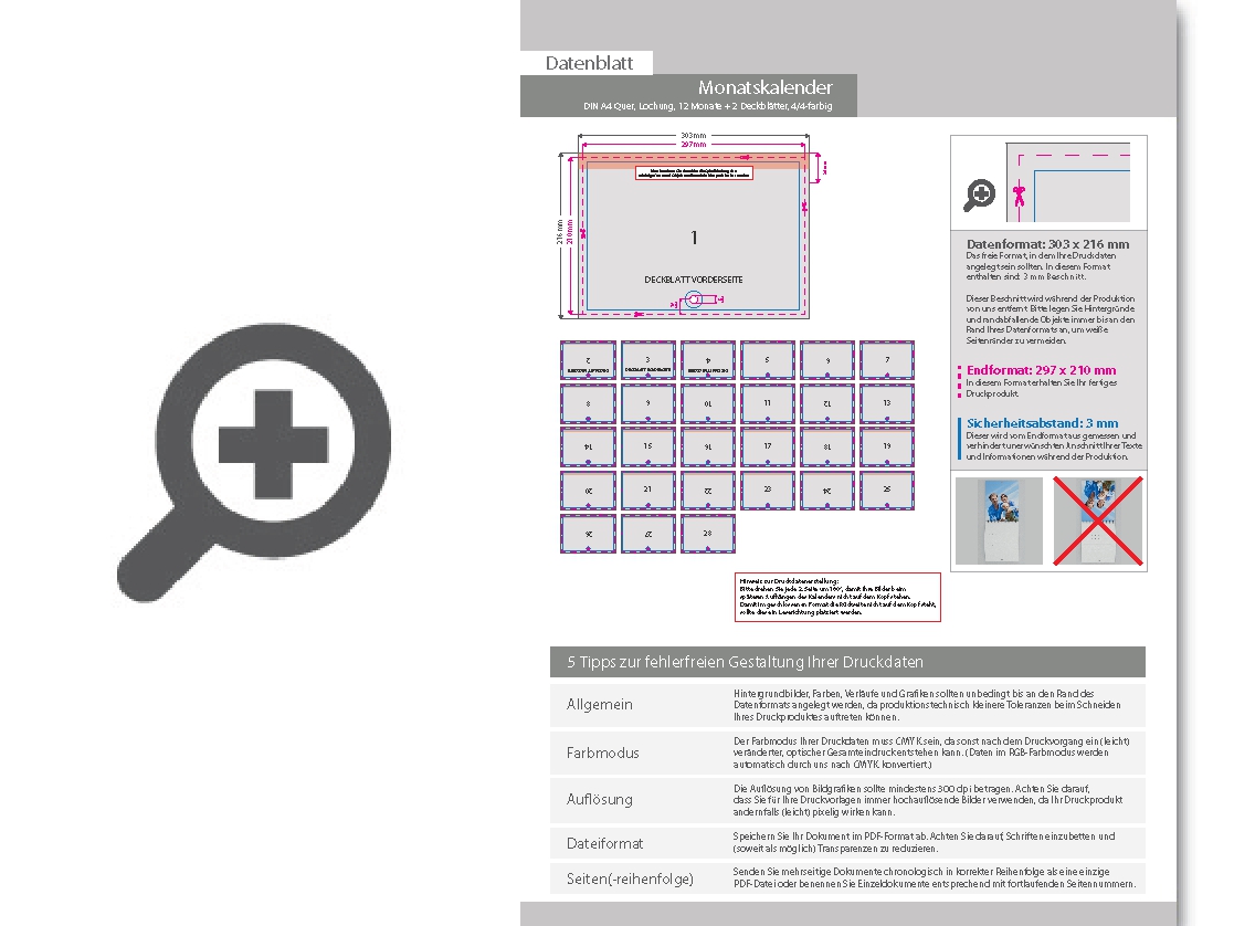 Product Bild monatskalender_mit_lochung_14_blatt_(12_monate_+_2_deckbl__tter)__beidseitig_bedruckt_4_4_farbig__din_a4_quer_(297_x_210_mm)