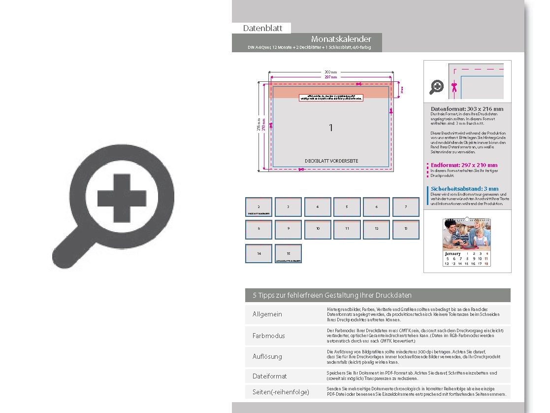 Product Bild monatskalender_15_blatt_(12_monate_+_2_deckbl__tter_+_1_schlussblatt)__einseitig_bedruckt_4_0_farbig__din_a4_quer_(297_x_210_mm)