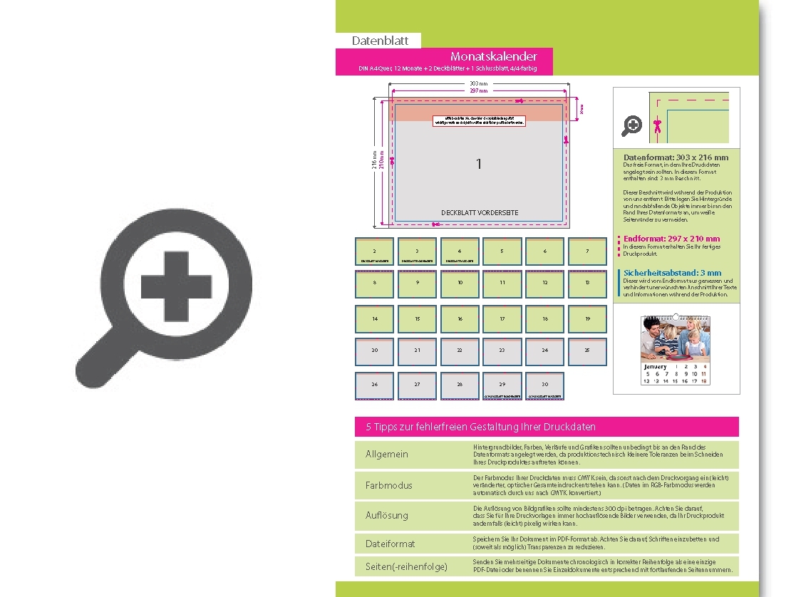 Product Bild monatskalender_15_blatt_(12_monate_+_2_deckbl__tter_+_1_schlussblatt)__beidseitig_bedruckt_4_4_farbig__din_a4_quer_(297_x_210_mm)