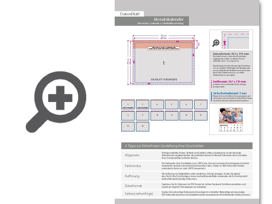 Product Bild monatskalender_15_blatt_(12_monate_+_3_deckbl__tter)__einseitig_bedruckt_4_0_farbig__din_a4_quer_(297_x_210_mm)