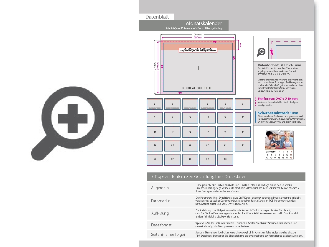 Product Bild monatskalender_15_blatt_(12_monate_+_3_deckbl__tter)__beidseitig_bedruckt_4_4_farbig__din_a4_quer_(297_x_210_mm)